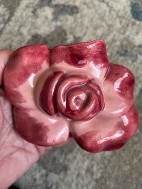 Vintage Pottery rose glossy wall pocket